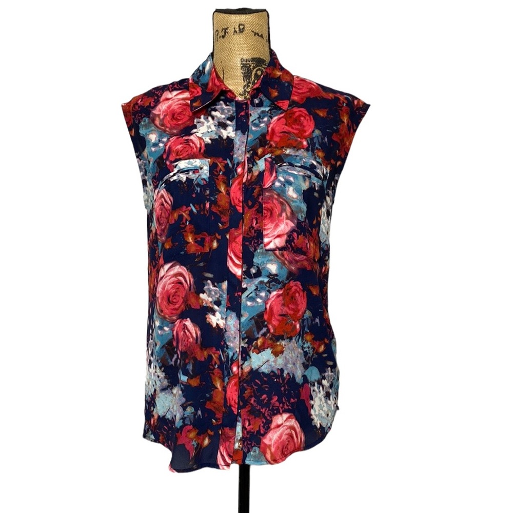 Floral Sleeveless Career Blouse M